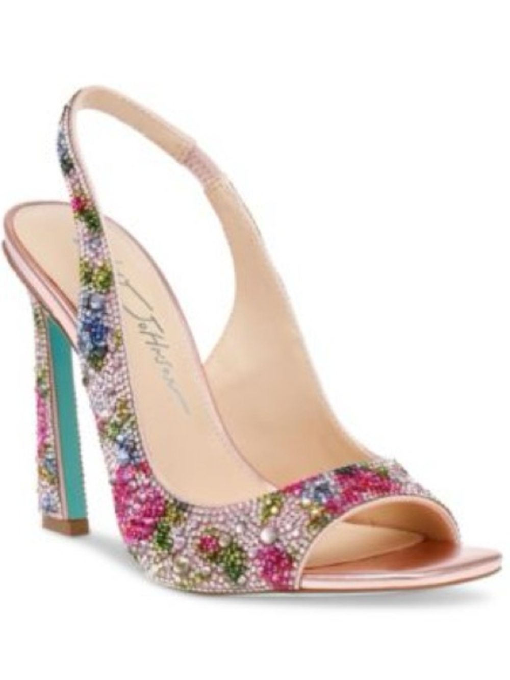 Betsey Johnson Pink Multicolor Crystal Floral Slingback Heels